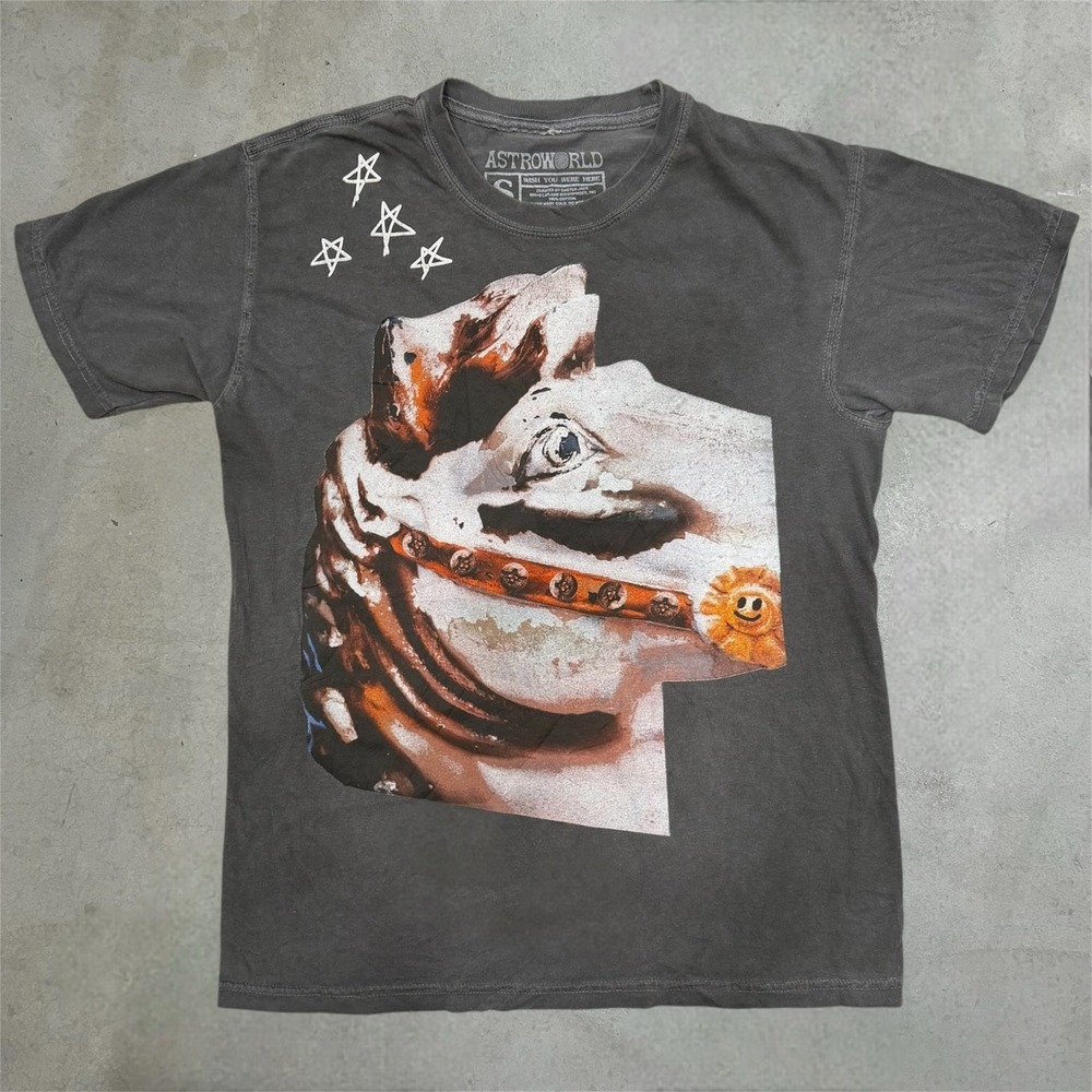 Travis Scott Astroworld T-Shirt Mens Small Grey Tour Merch Horse Head rap‎ tee